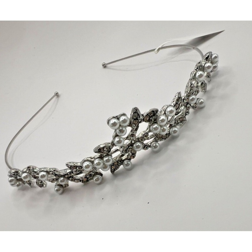 Silver Pearl Rhinestone Tiara Wedding Prom Pageant Headband Elegant Crown Comfrt